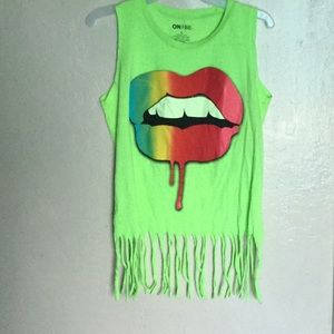 Neon green Colorful lips shirt size large